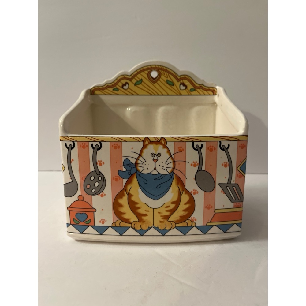 Vintage Lisa Berrett Fat Orange Cat Ceramic Recipe Holder